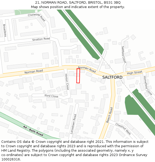 21, NORMAN ROAD, SALTFORD, BRISTOL, BS31 3BQ: Location map and indicative extent of plot