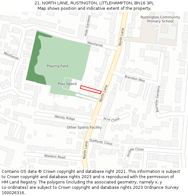 21, NORTH LANE, RUSTINGTON, LITTLEHAMPTON, BN16 3PL: Location map and indicative extent of plot