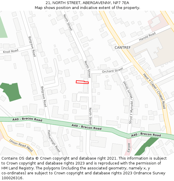 21, NORTH STREET, ABERGAVENNY, NP7 7EA: Location map and indicative extent of plot