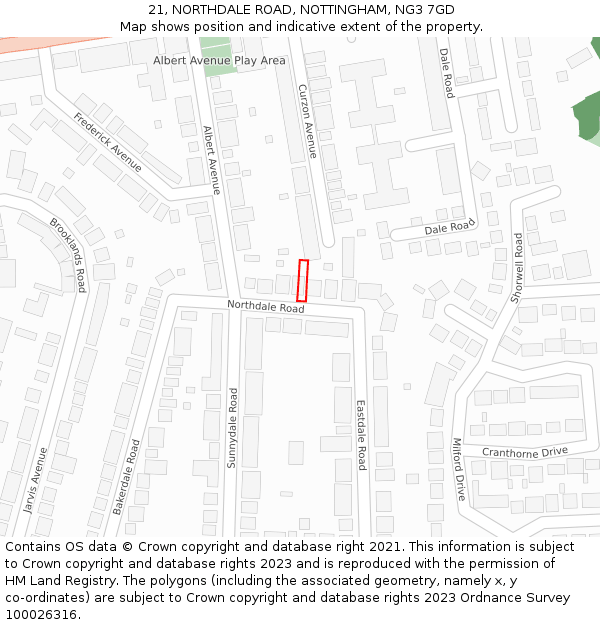21, NORTHDALE ROAD, NOTTINGHAM, NG3 7GD: Location map and indicative extent of plot