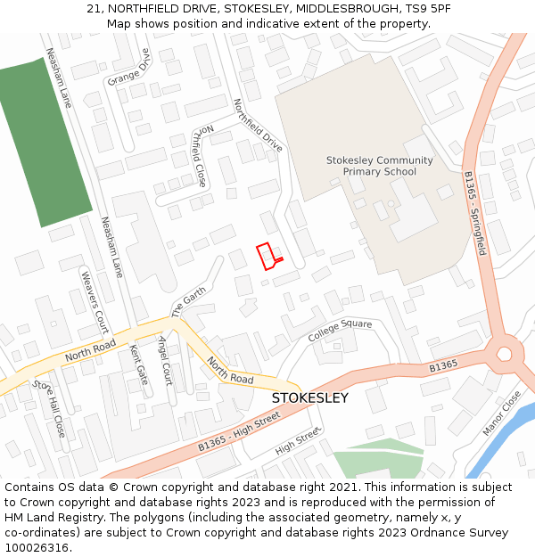 21, NORTHFIELD DRIVE, STOKESLEY, MIDDLESBROUGH, TS9 5PF: Location map and indicative extent of plot
