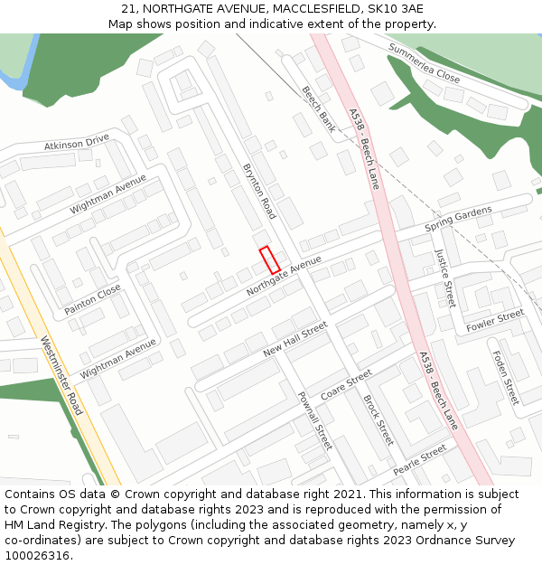 21, NORTHGATE AVENUE, MACCLESFIELD, SK10 3AE: Location map and indicative extent of plot