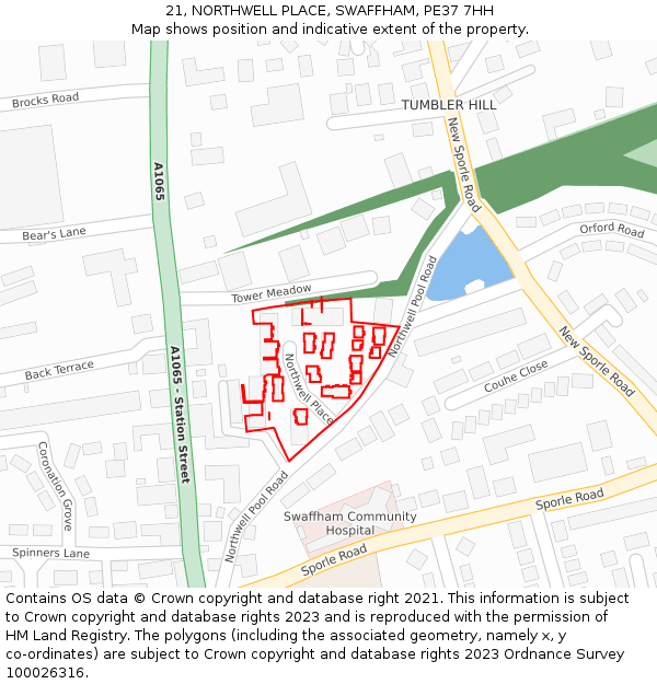 21, NORTHWELL PLACE, SWAFFHAM, PE37 7HH: Location map and indicative extent of plot