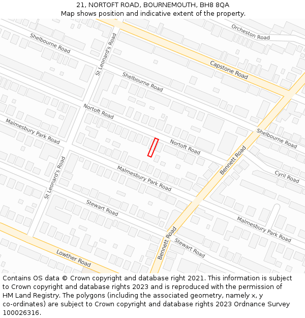 21, NORTOFT ROAD, BOURNEMOUTH, BH8 8QA: Location map and indicative extent of plot
