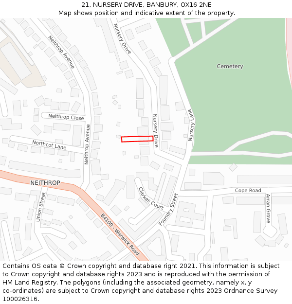 21, NURSERY DRIVE, BANBURY, OX16 2NE: Location map and indicative extent of plot