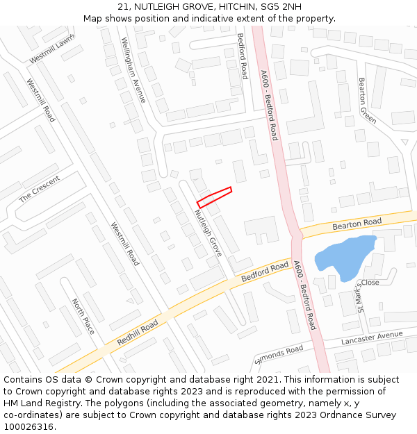 21, NUTLEIGH GROVE, HITCHIN, SG5 2NH: Location map and indicative extent of plot