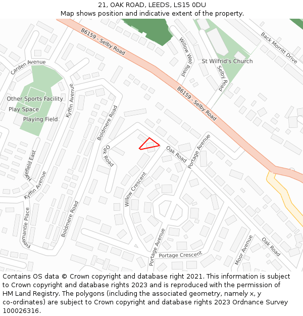 21, OAK ROAD, LEEDS, LS15 0DU: Location map and indicative extent of plot