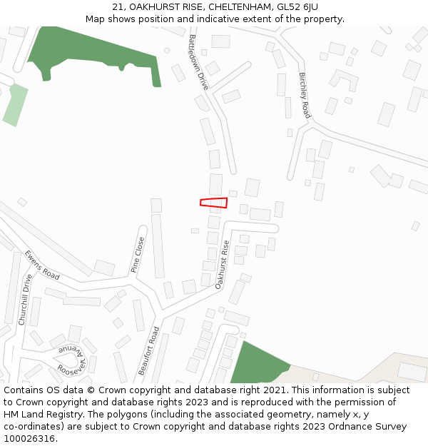 21, OAKHURST RISE, CHELTENHAM, GL52 6JU: Location map and indicative extent of plot