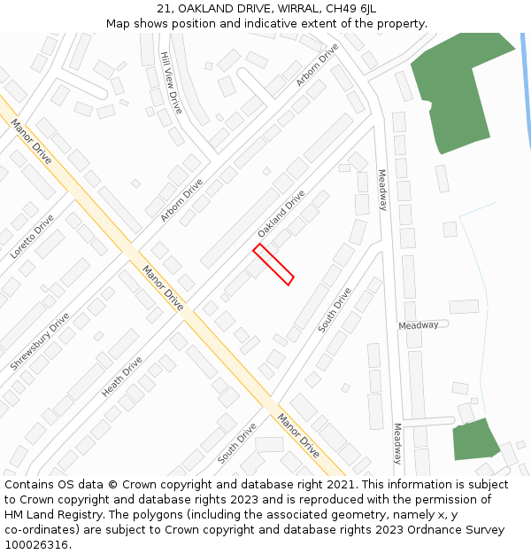 21, OAKLAND DRIVE, WIRRAL, CH49 6JL: Location map and indicative extent of plot
