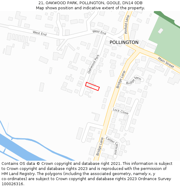 21, OAKWOOD PARK, POLLINGTON, GOOLE, DN14 0DB: Location map and indicative extent of plot