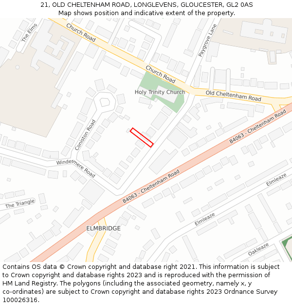 21, OLD CHELTENHAM ROAD, LONGLEVENS, GLOUCESTER, GL2 0AS: Location map and indicative extent of plot