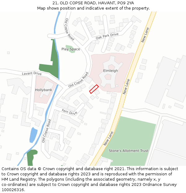21, OLD COPSE ROAD, HAVANT, PO9 2YA: Location map and indicative extent of plot