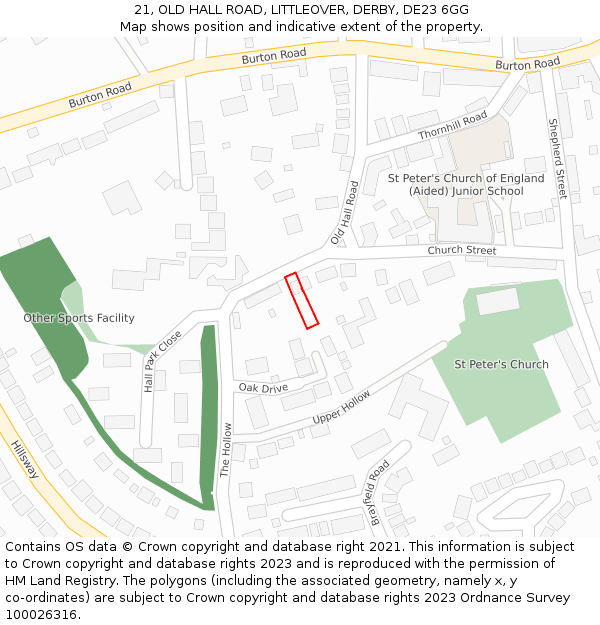 21, OLD HALL ROAD, LITTLEOVER, DERBY, DE23 6GG: Location map and indicative extent of plot