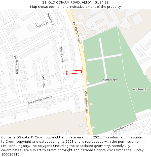 21, OLD ODIHAM ROAD, ALTON, GU34 2EJ: Location map and indicative extent of plot