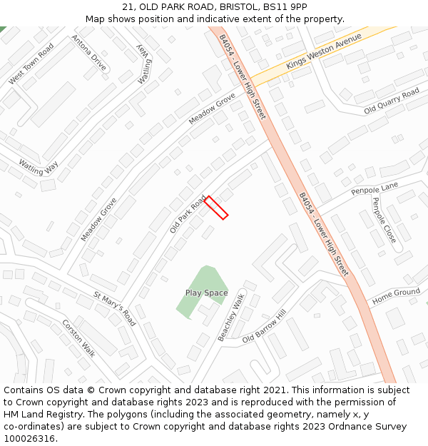 21, OLD PARK ROAD, BRISTOL, BS11 9PP: Location map and indicative extent of plot