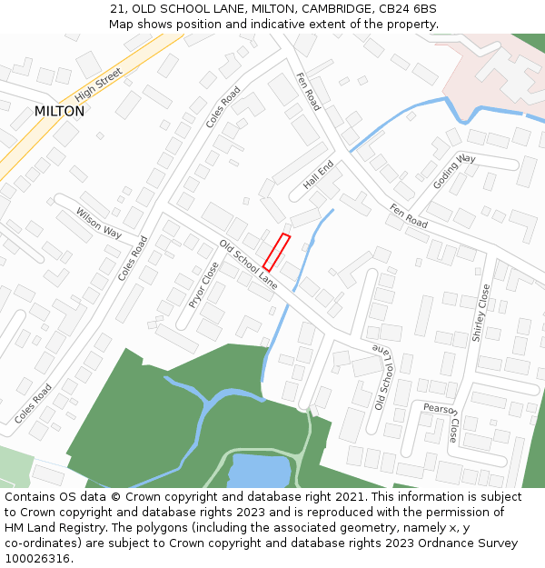 21, OLD SCHOOL LANE, MILTON, CAMBRIDGE, CB24 6BS: Location map and indicative extent of plot