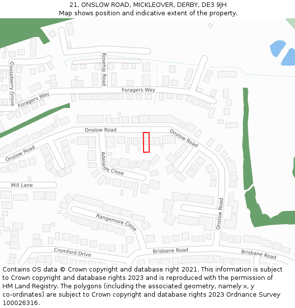 21, ONSLOW ROAD, MICKLEOVER, DERBY, DE3 9JH: Location map and indicative extent of plot