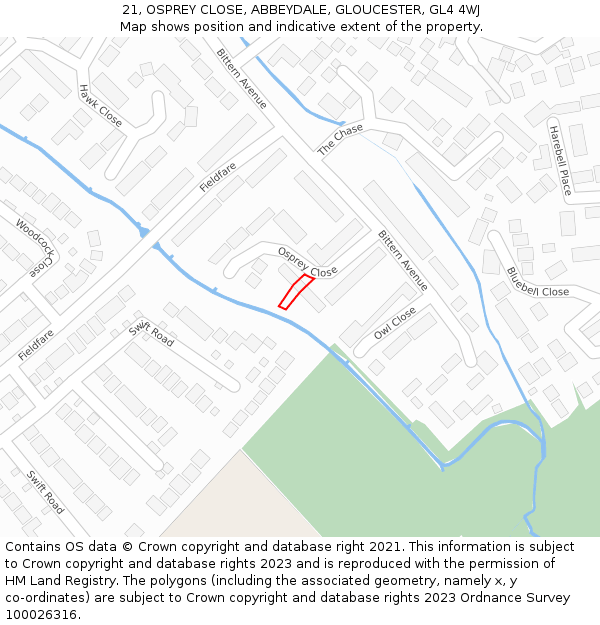 21, OSPREY CLOSE, ABBEYDALE, GLOUCESTER, GL4 4WJ: Location map and indicative extent of plot