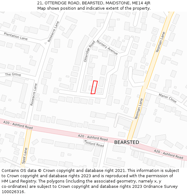 21, OTTERIDGE ROAD, BEARSTED, MAIDSTONE, ME14 4JR: Location map and indicative extent of plot