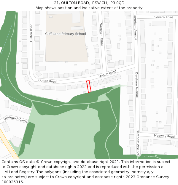 21, OULTON ROAD, IPSWICH, IP3 0QD: Location map and indicative extent of plot