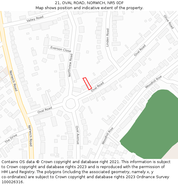21, OVAL ROAD, NORWICH, NR5 0DF: Location map and indicative extent of plot
