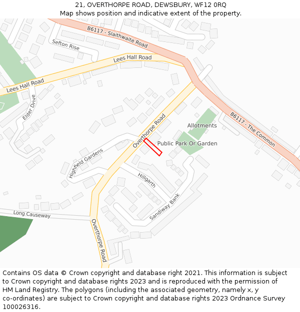21, OVERTHORPE ROAD, DEWSBURY, WF12 0RQ: Location map and indicative extent of plot
