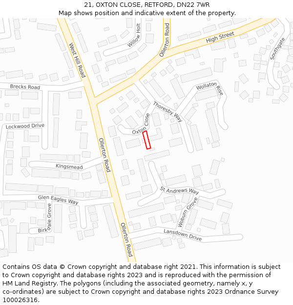 21, OXTON CLOSE, RETFORD, DN22 7WR: Location map and indicative extent of plot
