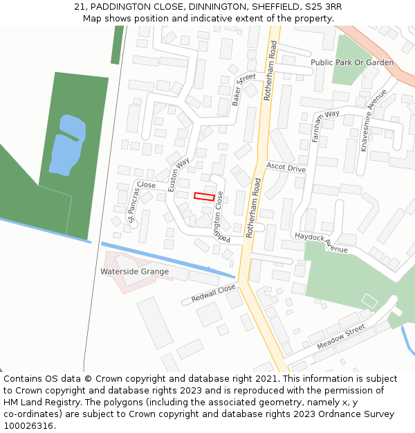 21, PADDINGTON CLOSE, DINNINGTON, SHEFFIELD, S25 3RR: Location map and indicative extent of plot