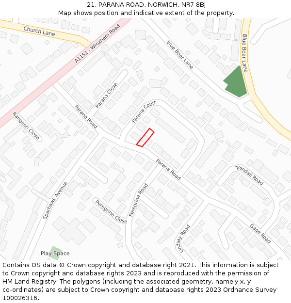21, PARANA ROAD, NORWICH, NR7 8BJ: Location map and indicative extent of plot