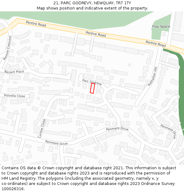 21, PARC GODREVY, NEWQUAY, TR7 1TY: Location map and indicative extent of plot
