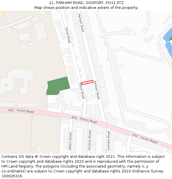21, PARHAM ROAD, GOSPORT, PO12 4TZ: Location map and indicative extent of plot