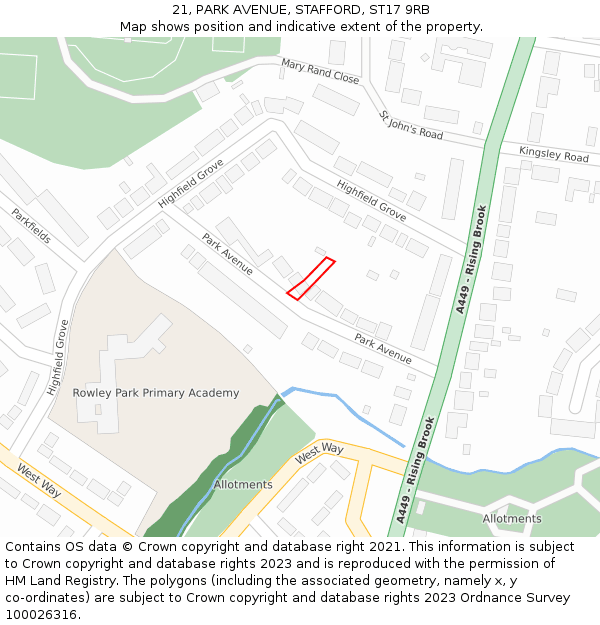 21, PARK AVENUE, STAFFORD, ST17 9RB: Location map and indicative extent of plot