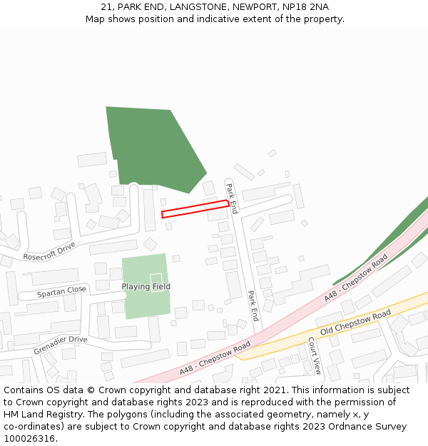 21, PARK END, LANGSTONE, NEWPORT, NP18 2NA: Location map and indicative extent of plot