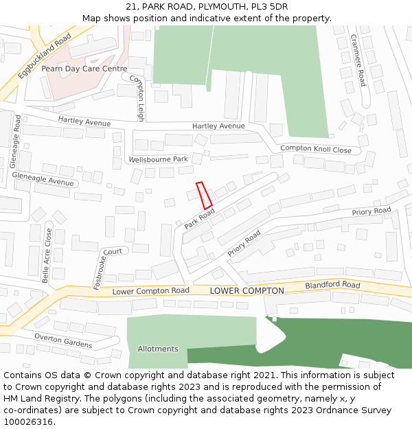 21, PARK ROAD, PLYMOUTH, PL3 5DR: Location map and indicative extent of plot