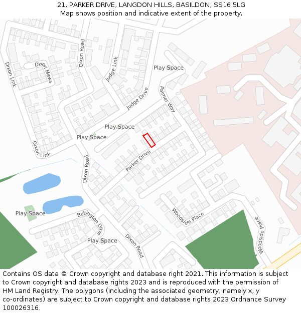 21, PARKER DRIVE, LANGDON HILLS, BASILDON, SS16 5LG: Location map and indicative extent of plot