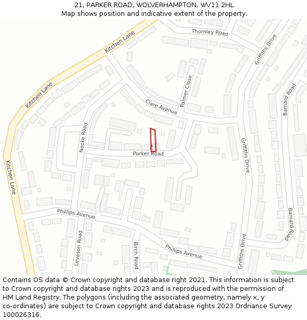 21, PARKER ROAD, WOLVERHAMPTON, WV11 2HL: Location map and indicative extent of plot