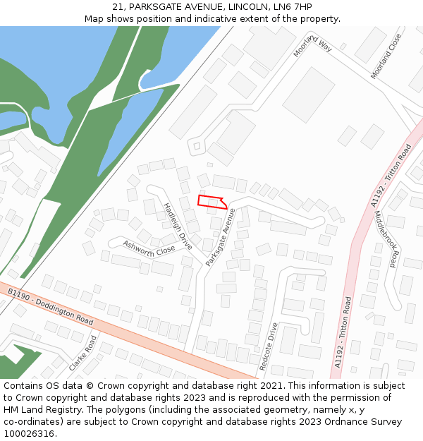 21, PARKSGATE AVENUE, LINCOLN, LN6 7HP: Location map and indicative extent of plot