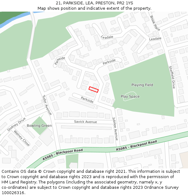 21, PARKSIDE, LEA, PRESTON, PR2 1YS: Location map and indicative extent of plot