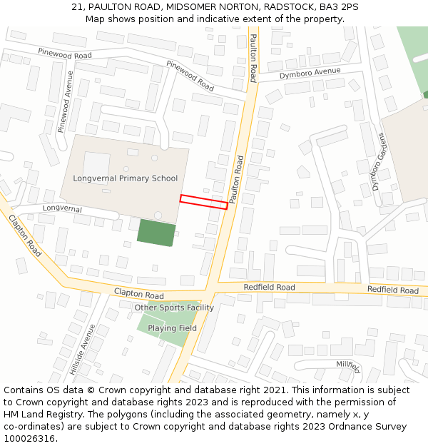 21, PAULTON ROAD, MIDSOMER NORTON, RADSTOCK, BA3 2PS: Location map and indicative extent of plot