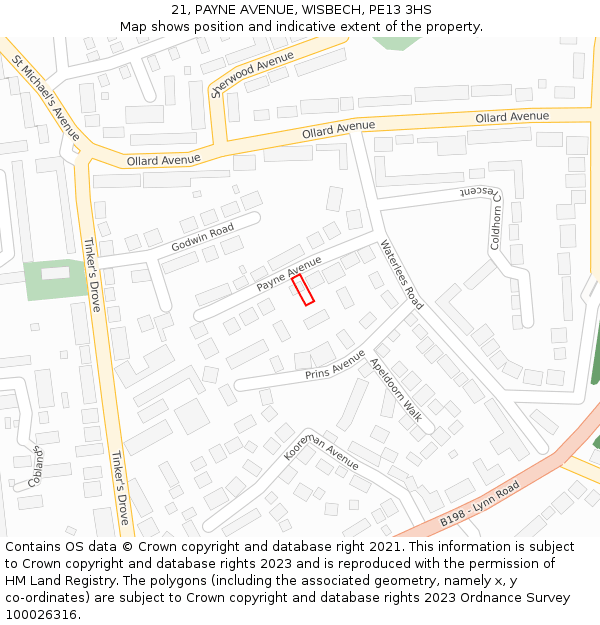21, PAYNE AVENUE, WISBECH, PE13 3HS: Location map and indicative extent of plot