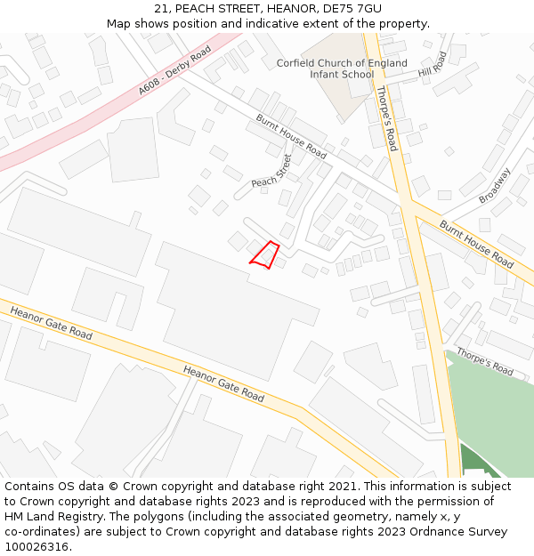 21, PEACH STREET, HEANOR, DE75 7GU: Location map and indicative extent of plot