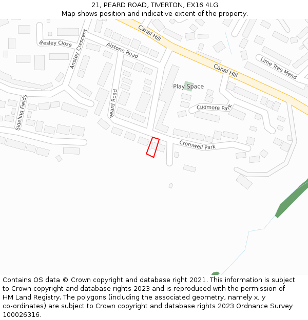 21, PEARD ROAD, TIVERTON, EX16 4LG: Location map and indicative extent of plot