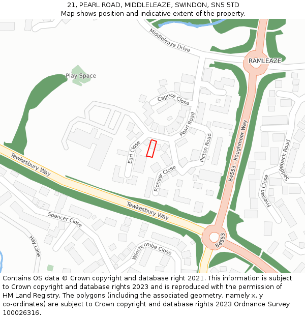 21, PEARL ROAD, MIDDLELEAZE, SWINDON, SN5 5TD: Location map and indicative extent of plot