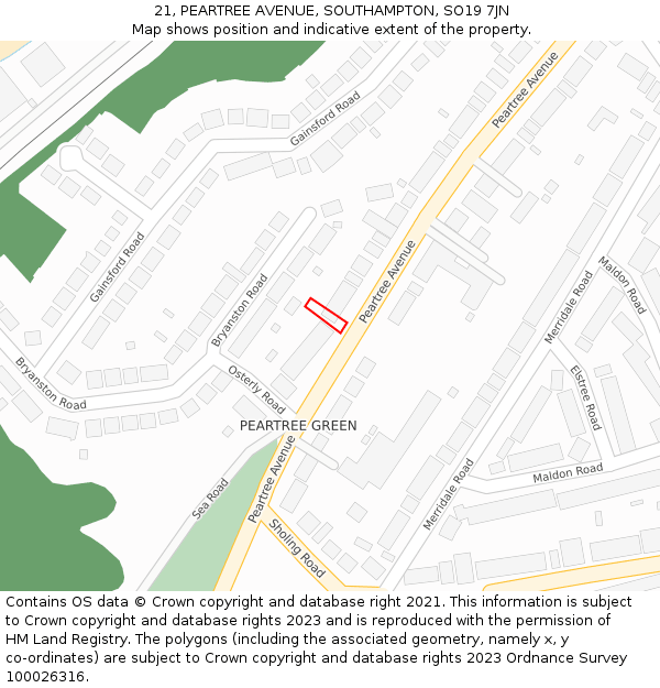 21, PEARTREE AVENUE, SOUTHAMPTON, SO19 7JN: Location map and indicative extent of plot