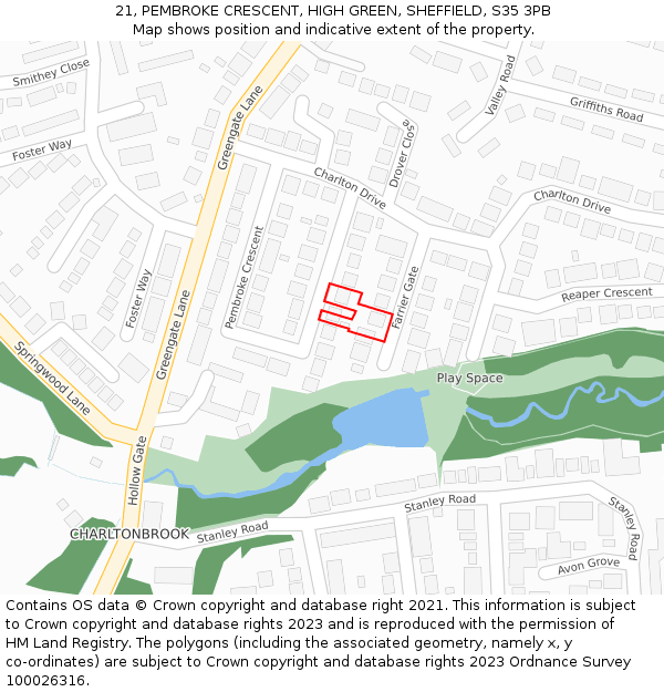 21, PEMBROKE CRESCENT, HIGH GREEN, SHEFFIELD, S35 3PB: Location map and indicative extent of plot