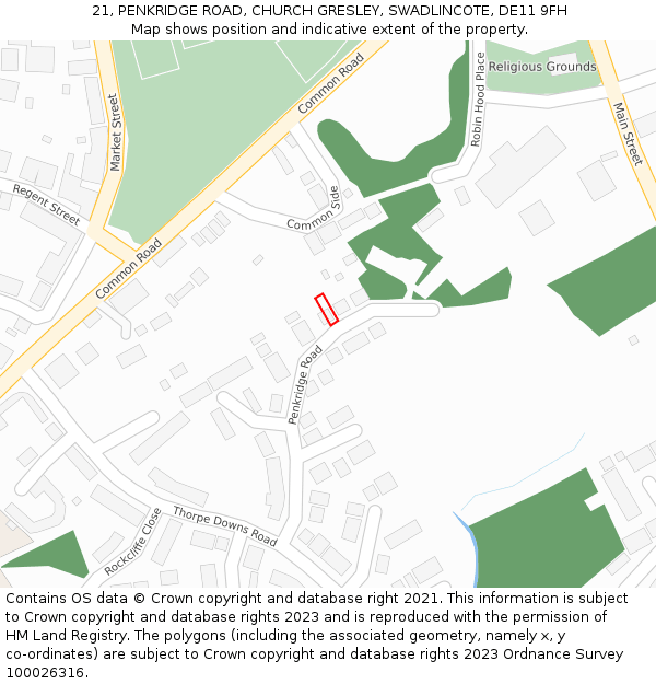 21, PENKRIDGE ROAD, CHURCH GRESLEY, SWADLINCOTE, DE11 9FH: Location map and indicative extent of plot