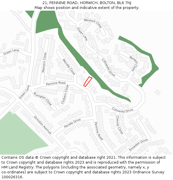 21, PENNINE ROAD, HORWICH, BOLTON, BL6 7NJ: Location map and indicative extent of plot
