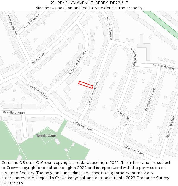 21, PENRHYN AVENUE, DERBY, DE23 6LB: Location map and indicative extent of plot