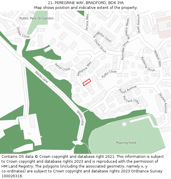 21, PEREGRINE WAY, BRADFORD, BD6 3YA: Location map and indicative extent of plot