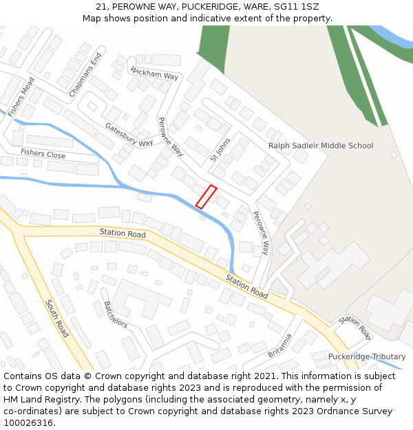 21, PEROWNE WAY, PUCKERIDGE, WARE, SG11 1SZ: Location map and indicative extent of plot